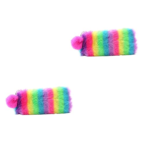 Parliky 2 Stück Flauschige Federmäppchen in Regenbogenfarben Aufbewahrung Von Schreibwaren Für Jungen Und Mädchen Personalisierte Make-up-Tasche Flauschige Tragetasche Für Kosmetikbedarf von Parliky