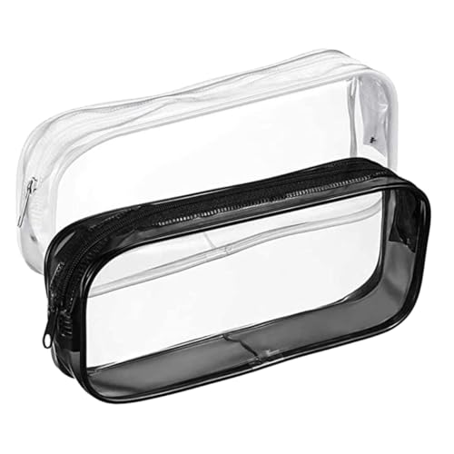 Parliky 2 Stück PVC Transparentes Federmäppchen Teiliges Große Kapazität Stifttasche mit Reißverschluss Vielseitiger Schreibwaren Beutel für Schule Jungen und Mädchen Weiß und Schwarz von Parliky