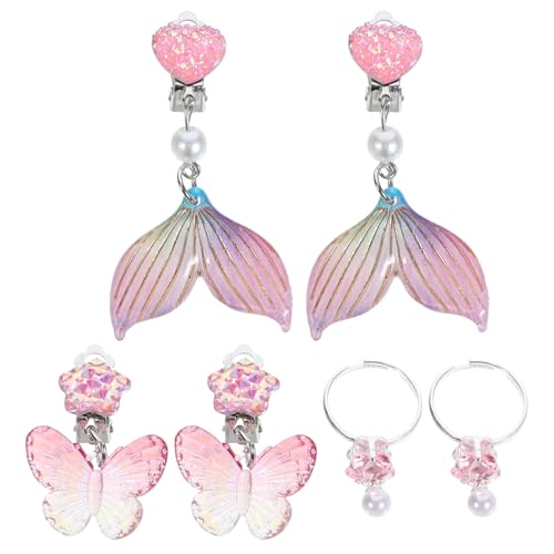 Parliky 3 Paare Ohrclips Mädchen Meerjungfrau Ohrschmuck Kinderschmuck ohne Ohrlöcher Niedliche Cartoon Ohrringe für Geschenkset Bunt von Parliky