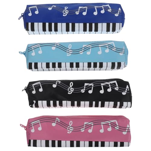 Parliky 4 Stück Teiliges Federmäppchen Oxford Quadratisch für Schüler Mädchen Musiknoten Design Robust Leicht zu Reinigen Geräumig für Stifte und Klavierzubehör Schwarz Blau Hellblau Rosa von Parliky
