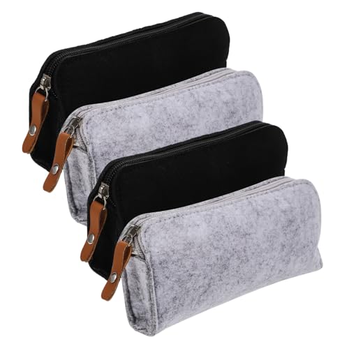 Parliky 4 Stück Teiliges Filz etui mit Reißverschluss Multifunktionale Verschleißfeste Federtasche für Schüler Großer Stauraum Leichter Reise Organizer in Schwarz und Hellgrau von Parliky