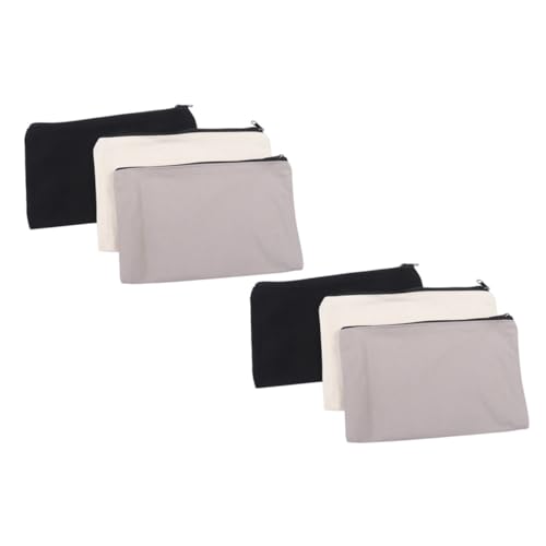 Parliky 6 Stück Canvas Federmäppchen und Kosmetiktaschen mit Reißverschluss Multifunktionale Aufbewahrungstaschen in Natur und Schwarz Blanko DIY Täschchen für Schule Reise Büro von Parliky