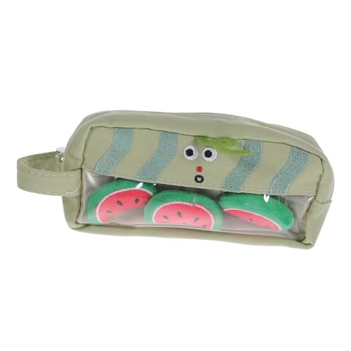 Parliky Leinwand Stifteetui Großes Federmäppchen Mäppchen mit Reißverschluss Grüne Wassermelone Design Großer Aufbewahrungsbeutel für Stifte Pinsel und Schreibwaren Praktisch für Schule von Parliky