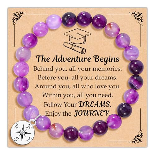 2025 Abschlussgeschenke für sie, Abschluss-Geschenke für Frauen, inspirierender Kompass/Herz-Abschluss-Armbänder mit Geschenknachrichtskarte für Frauen, Tochter, Schwester, Freunde, 7-9 inches, Stein von Parma77