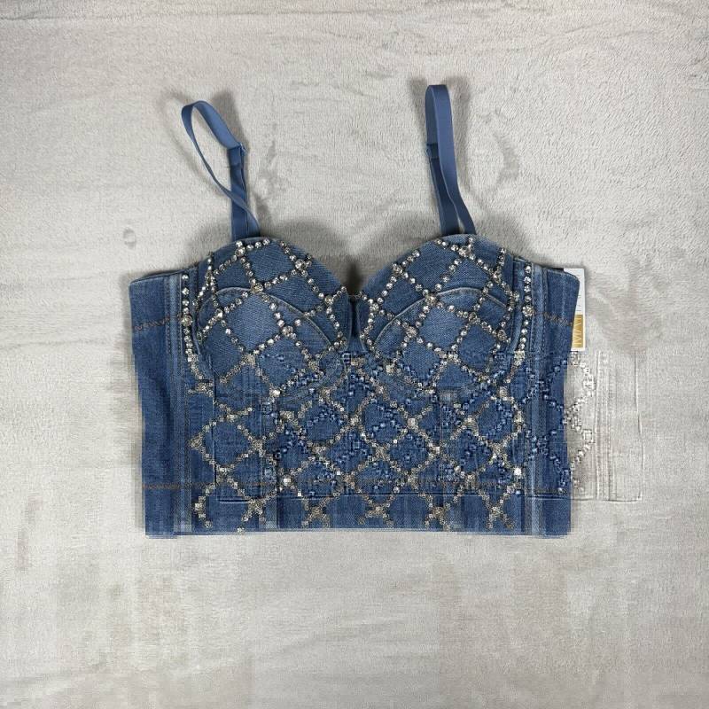 Denim Jeans Strass Korsett Kurz Bustier Bralette Top X-Small Matratze von Parmentshop