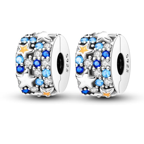 Parmuz Clip-Anhänger für Armband 925 Sterling Silber mit Zirkonia besetzt mit Clipverschluss Abstandshalter Perle Schmetterling Stern Mond böser Blick Verschluss für Damen von Parmuz