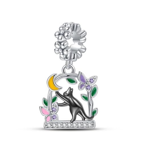 Parmuz 925 Sterling Silber Charms für Armbänder und Halsketten Glas Schmetterling Stern Mond süße Katze Glücksarmband Charm Perlen Ästhetische Peandant Geschenk für Frau von Parmuz