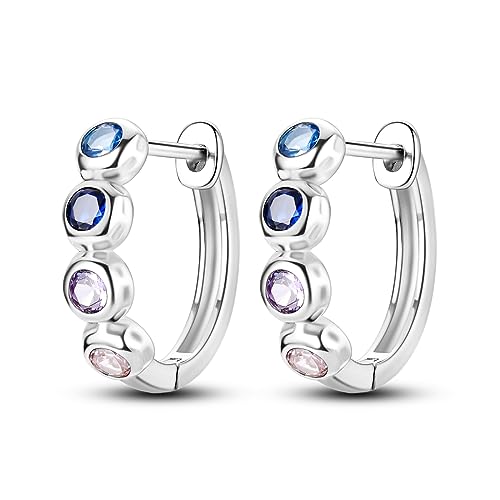 Parmuz 925 Sterling Silber Hoop Ohrringe Stern Mond kleine Huggie Ohrringe für Frauen Mädchen Cubic Zirkonia Hypoallergene Mode Trendy Ohrringe Schmuck für Geburtstag Party Weihnachten Geschenk von Parmuz