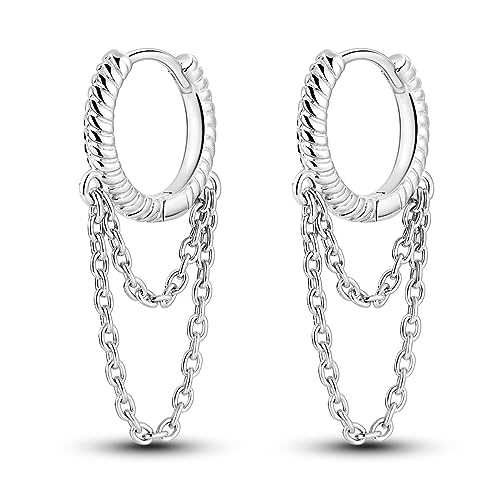 Parmuz 925 Sterling Silber Kette Drop Earrings Hoop für Frauen Snack Tassel Hoop Earrings Small Huggie Dangle Earrings Jewelry Gift for Girl von Parmuz