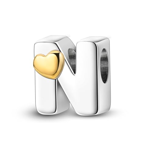 Parmuz 925 Sterling Silber buchstaben Letter Charms A-Z für Armbänder Halskette Goldenes Herz Alphabet Initiale Perlen Anhänger Schmuck Geschenk für Frauen von Parmuz