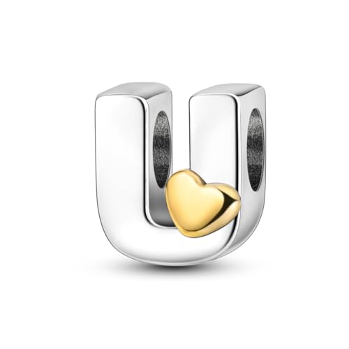 Parmuz 925 Sterling Silber buchstaben Letter Charms A-Z für Armbänder Halskette Goldenes Herz Alphabet Initiale Perlen Anhänger Schmuck Geschenk für Frauen von Parmuz