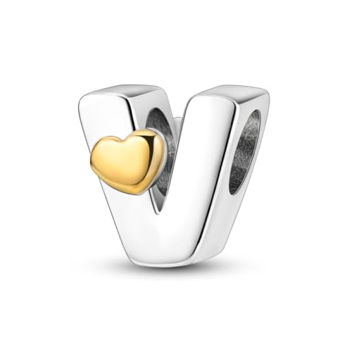 Parmuz 925 Sterling Silber buchstaben Letter Charms A-Z für Armbänder Halskette Goldenes Herz Alphabet Initiale Perlen Anhänger Schmuck Geschenk für Frauen von Parmuz