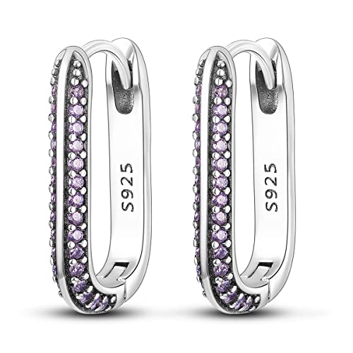 Parmuz 925 Sterling Silber U-förmige Ohrringe Einfache Bunte Cubic Zirkonia Quadratische Kleine Huggie Ohrringe Schmuck Set für Frauen Teenager Mädchen von Parmuz