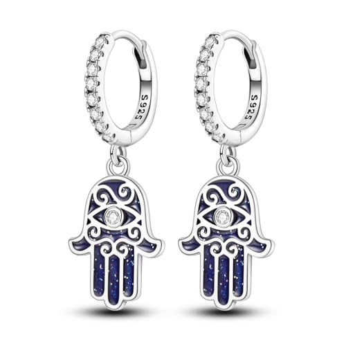 Parmuz 925 Sterling Silber Star Dangle Hoop Ohrringe für Frauen klobiger Drop -Hoop -Ohrringe Lebensbaum für immer Ohrring -Set Mode Schmuck Geschenk von Parmuz