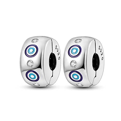 Parmuz Clip Spacer Charme für Armband 925 Sterlingsilber Pave Cubic Zirkonia Clip Lock Spacer Stopper Charm Bead Star Moon Evil Eye Charm Schmuck Geschenk für Frau von Parmuz