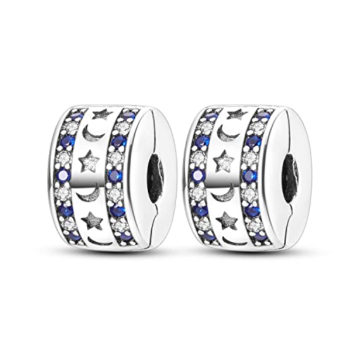 Parmuz Clip Spacer Charme für Armband 925 Sterlingsilber Pave Cubic Zirkonia Clip Lock Spacer Stopper Charm Bead Star Moon Evil Eye Charm Schmuck Geschenk für Frau von Parmuz