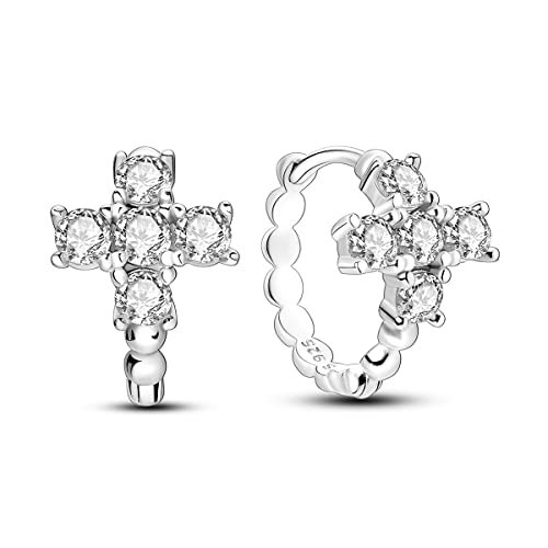 Parmuz Creolen aus Sterlingsilber für Damen, schlichtes Kreuz, kleine kleine Huggie-Manschetten-Creolen, Schmuck, Geschenk für Mädchen von Parmuz