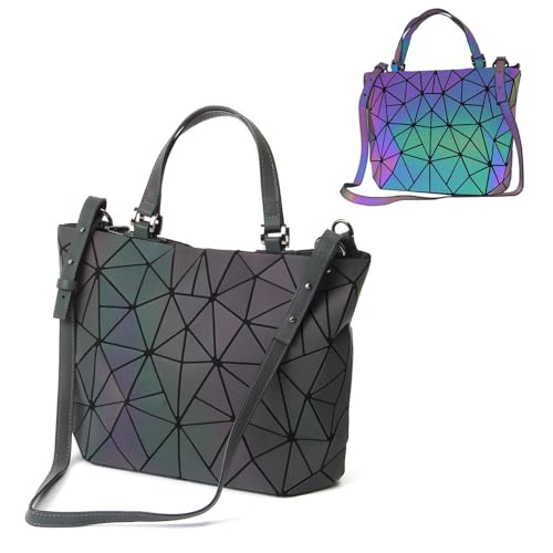 Parnerme Handtasche Damen Geometrische Taschen Schultertaschen Leuchtende Handtasche Mode Holographische Frauen Umhängetasche Scherbe Gitter PU Leder(Colour-2) von Parnerme