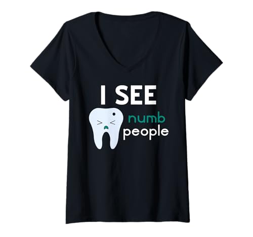 Damen Ich Sehe Taube Menschen Lustiger Zahnarzt Spruch T-Shirt mit V-Ausschnitt Damen Ich Sehe Taube Menschen Lustiger Zahnarzt Spruch T-Shirt mit V-Ausschnitt von Parodie Für Zahnärzte Und Zahnarztpraxen