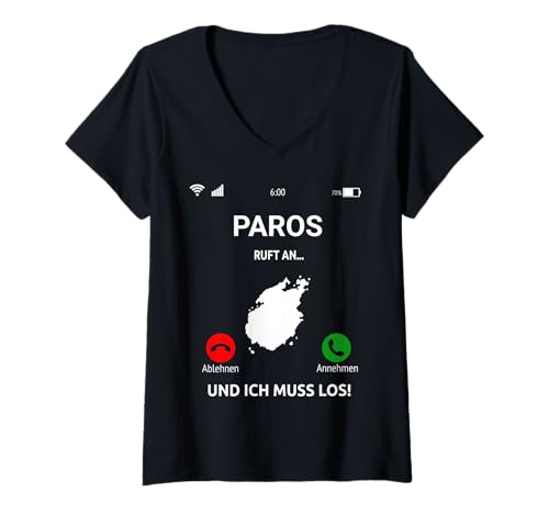Damen Paros Ruft An Design Griechenland Insel Urlaub Reise T-Shirt mit V-Ausschnitt von Paros Urlaub Bekleidung & Geschenkideen