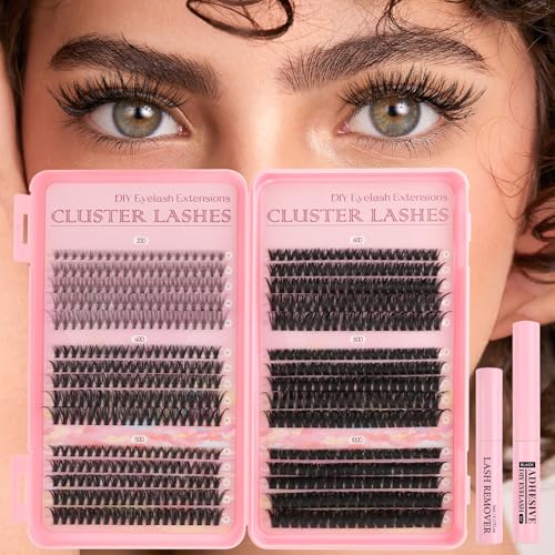 Parriparri Wimpern Extensions Set 590 Stück 8-16mm Lash Extension mit Wimpernkleber & Entferner D Curl 20D+40D+50D+60D+80D+100D Cluster Wimpern Für Natürlichen bis Dramatischen Look von Parriparri