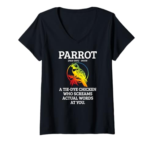 Damen Papagei Batikfärbung Huhn Vogel lustig T-Shirt mit V-Ausschnitt Damen Papagei Batikfärbung Huhn Vogel lustig T-Shirt mit V-Ausschnitt von Parrot Lover Apparel & Gifts