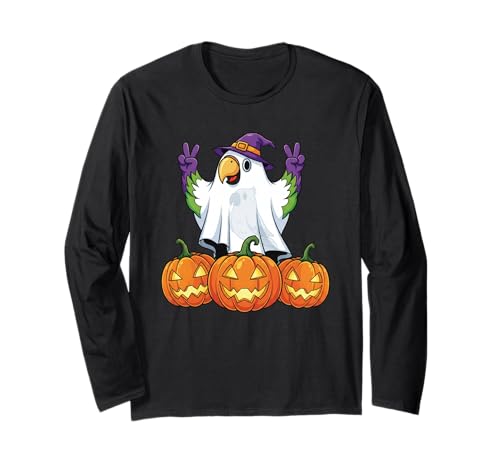 Lustiger Papagei Geist Kürbis Boo Halloween Kinder Herren Damen Langarmshirt von Parrot Lovers Halloween Ghost Pumpkin Outfits