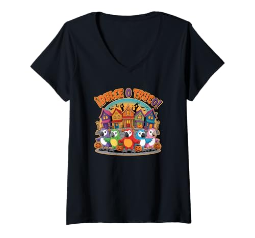 Damen Dulce o Truco Parrot Squad Halloween-Kostüm für Vogelliebhaber T-Shirt mit V-Ausschnitt Damen Dulce o Truco Parrot Squad Halloween-Kostüm für Vogelliebhaber T-Shirt mit V-Ausschnitt von Parrot Squad Souvenirs and More