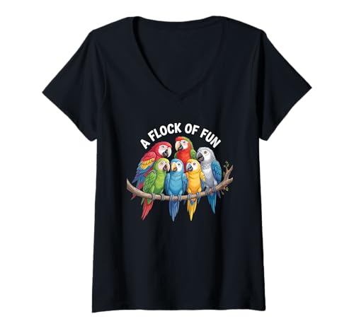 Damen Lustige Papageien Illustration Bunte Tropische Vögel T-Shirt mit V-Ausschnitt Damen Lustige Papageien Illustration Bunte Tropische Vögel T-Shirt mit V-Ausschnitt von Parrot art, Tropical birds