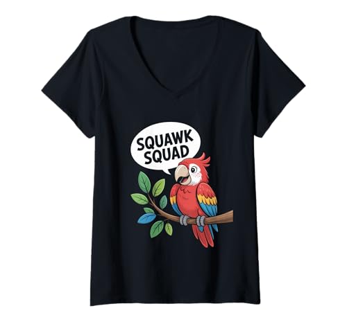 Damen Sqawk Squad Niedlicher lustiger Papagei Pirat Cosplay T-Shirt mit V-Ausschnitt von Parrots R Us