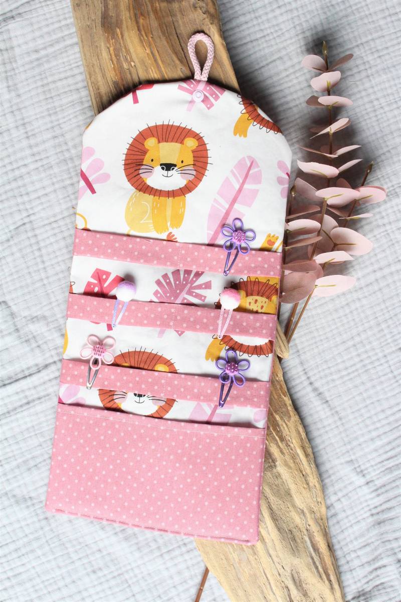 Haarspangenhalter Haarspangentasche Haarspange Name Haargummi Haarreifen Utensilo Aufbewahrungstasche Haarspangenetui Rosa Punkte Löwe von ParsUniqueELD
