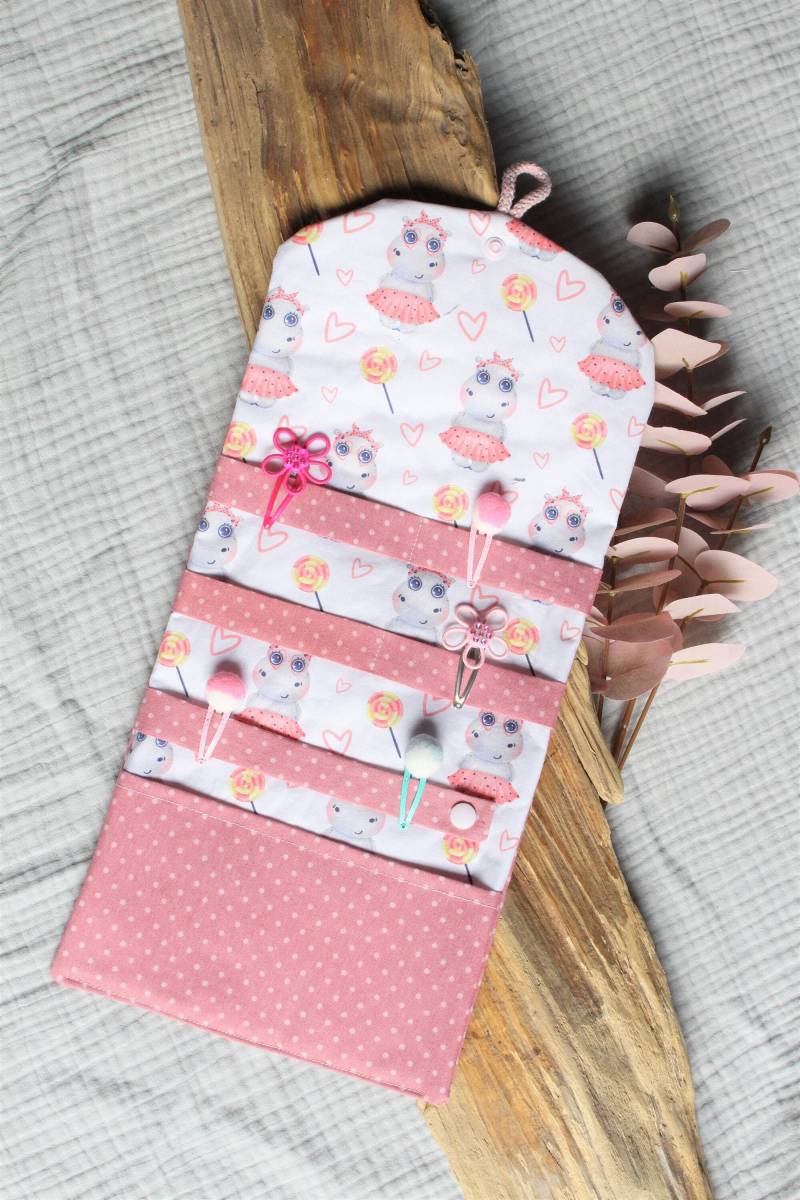 Haarspangenhalter Haarspangentasche Haarspange Name Haargummi Haarreifen Utensilo Aufbewahrungstasche Haarspangenetui Rosa Punkte Nilpferd von ParsUniqueELD
