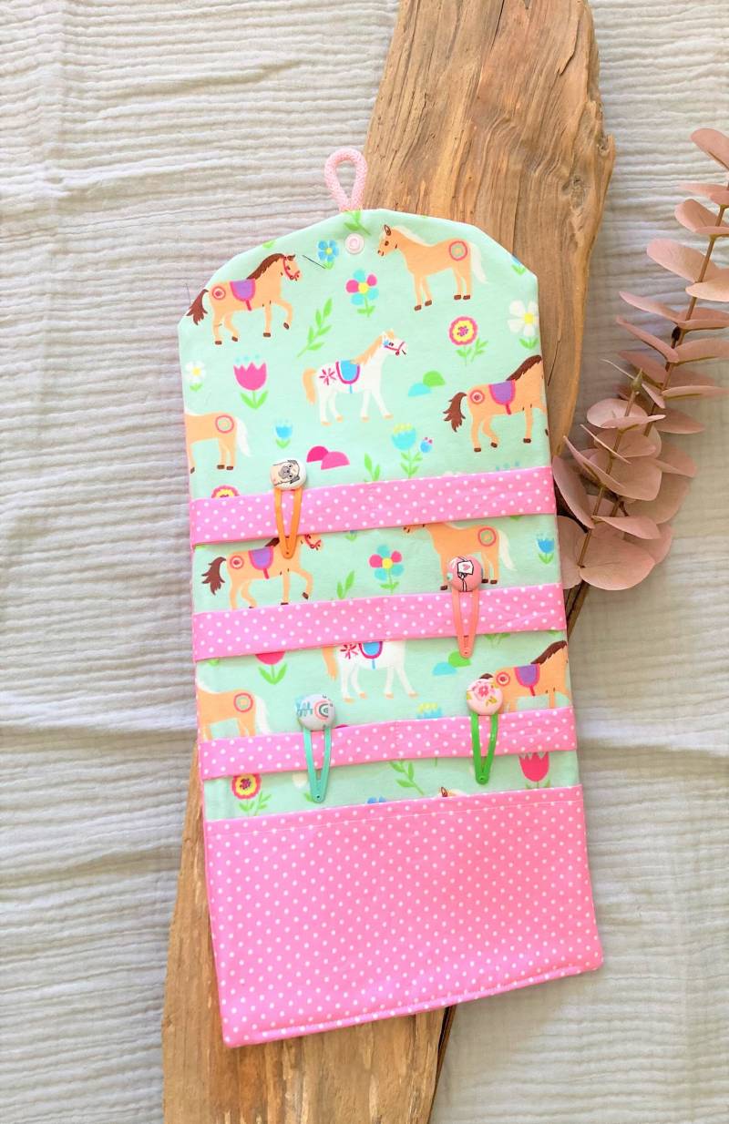 Haarspangenhalter Haarspangentasche Name Haarspange Haargummi Haarreifen Utensilo Aufbewahrungstasche Haarspangenetui Pferd Rosa Mädchen von ParsUniqueELD