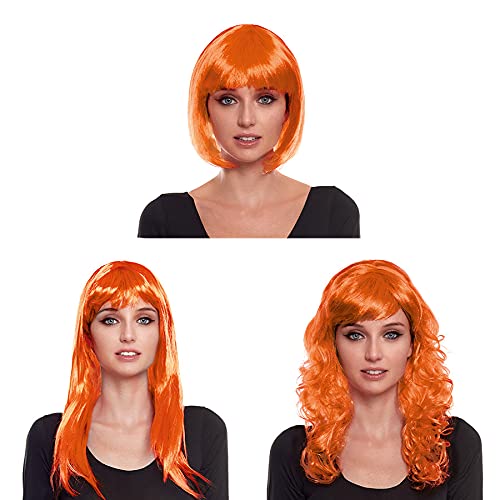 Orange kurze Bob-Perücke mit Pony, Kostüm, Party, Karneval, Cosplay, Damen, Erwachsene von Partilandia