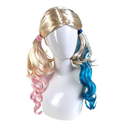Partilandia Damen Perücke Harley Quinn Blau Rot Halloween Karneval Fasching von Partilandia
