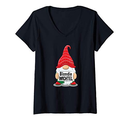 Damen Blondie Wichtel Partnerlook Mädchen Frauen Weihnachten T-Shirt mit V-Ausschnitt Damen Blondie Wichtel Partnerlook Mädchen Frauen Weihnachten T-Shirt mit V-Ausschnitt von Partnerlook Weihnachten Familien Outfits Geschenke