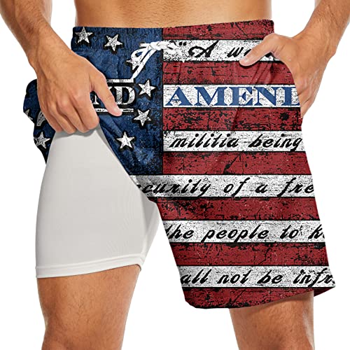 Partrest American Flag Herren Badehose mit Kompressionsfutter USA Flagge Badehose Boardshorts mit Tasche Badeshorts, Amerikanische Flagge, 2nd Amendment, M von Partrest