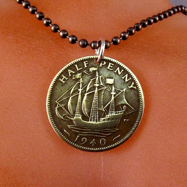 England Münze Kette. Münz-Schmuck. Pfennig Anhänger Maritimer Schmuck. Kette. Wähle Die Jahreszahl No.00299 von PartsForYou