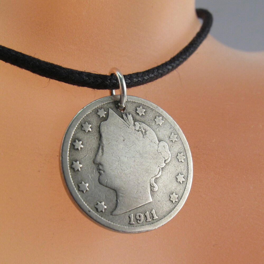 Herren Münze Halskette. Nickel-Halskette - Nickel Usa Anhänger Antike Freiheit Kopf No.00132 von PartsForYou