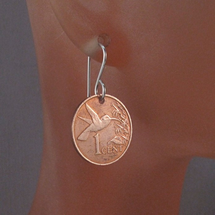Hummingbird Coin Ohrringe, Vogel Münzen Ohrringe. Trinidad Tobago, Wählen Sie Das Jahr No.001188 von PartsForYou
