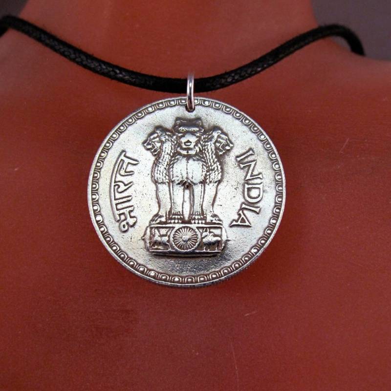 India Coin Halskette. Indien Charme. Anhänger. Rupie. Löwengott. Hindi Herren Schmuck No.001108 von PartsForYou