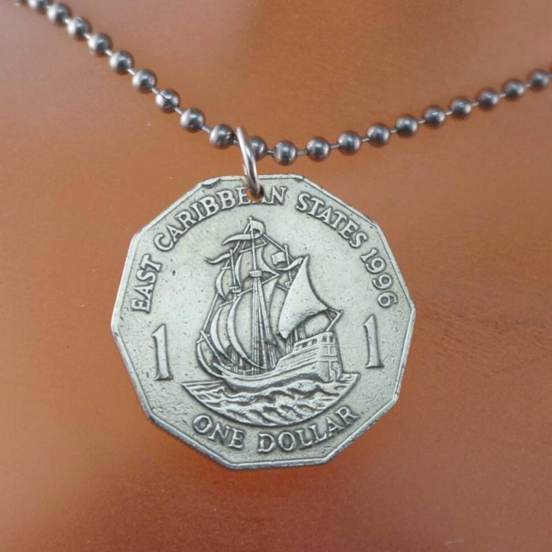 Karibik Halskette. Münzschmuck . Charm Anhänger. Herren Schmuck. Galeone. Boot. Piraten Kette No.00242 von PartsForYou