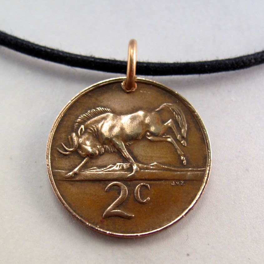 Münze Schmuck. Südafrika Gnu Halskette..kupfer. Afrika No.00719 von PartsForYou