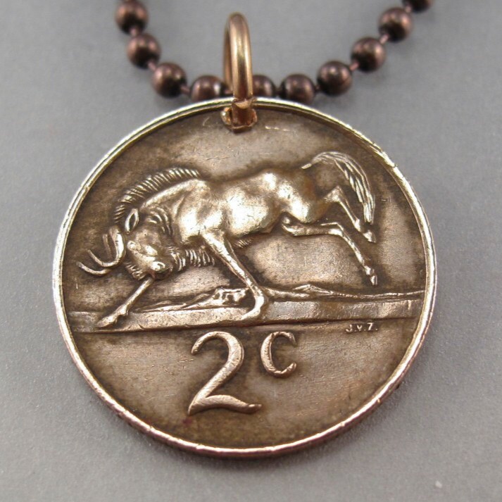 Südafrika Münze Halskette | Gnus Anhänger Tiermünze Herren Schmuck |Wählen Jahr Nr.0071 von PartsForYou