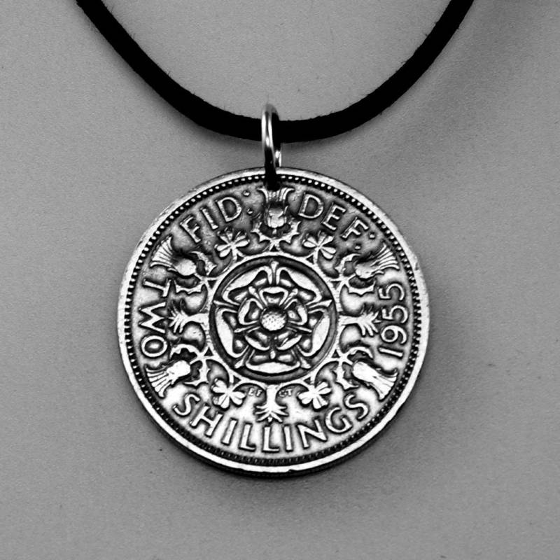 Tudor Rose England Münze Halskette Schmuck Anhänger. 2 Schilling. Münz-Schmuck. Kleeblatt. Lauch. Britisch Englisch Uk No.00265 von PartsForYou
