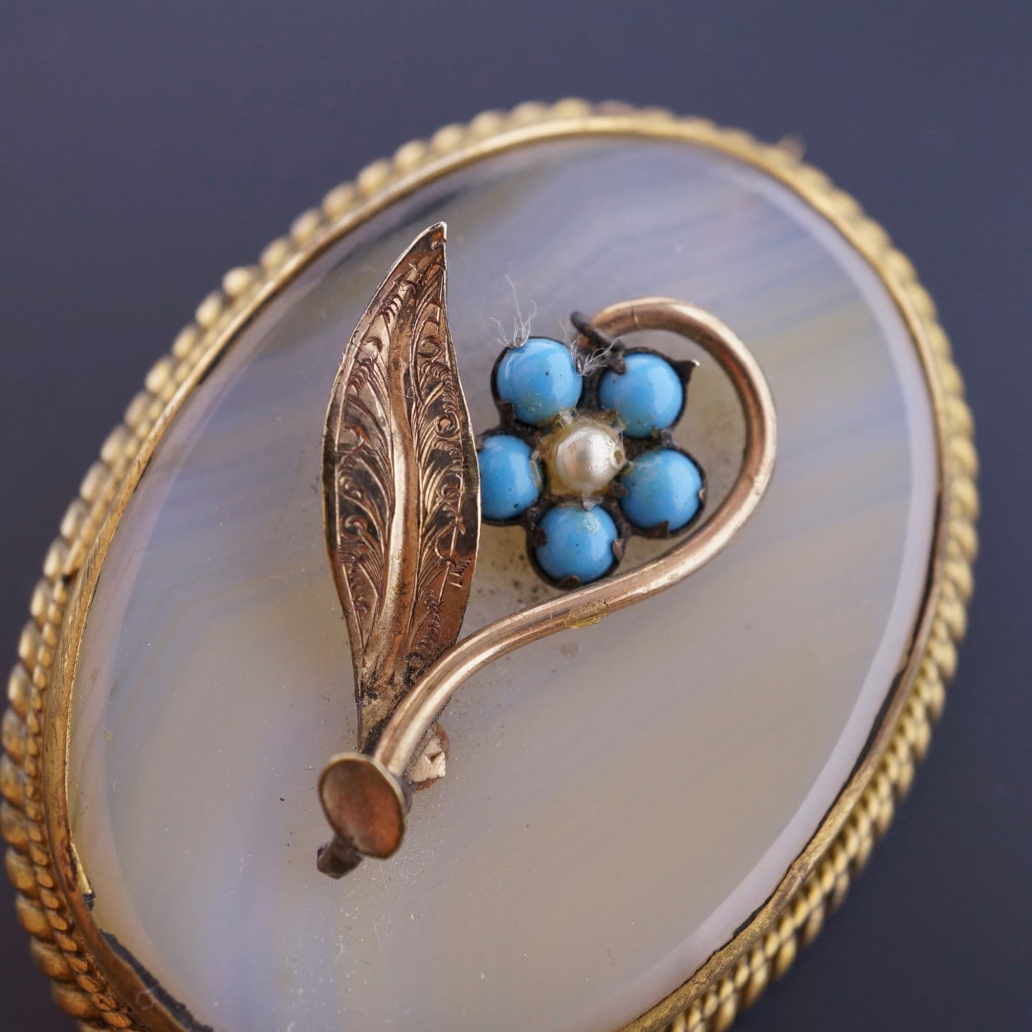 Victorian Türkis-Liebespaar Brosche. Vergissmeinnicht Gold Chalcedony Antiker Schmuck. Jahrhundert. Schliesse Nr.001987 Cs von PartsForYou