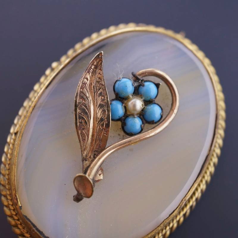 Victorian Türkis-Liebespaar Brosche. Vergissmeinnicht Gold Chalcedony Antiker Schmuck. Jahrhundert. Schliesse Nr.001987 Cs von PartsForYou