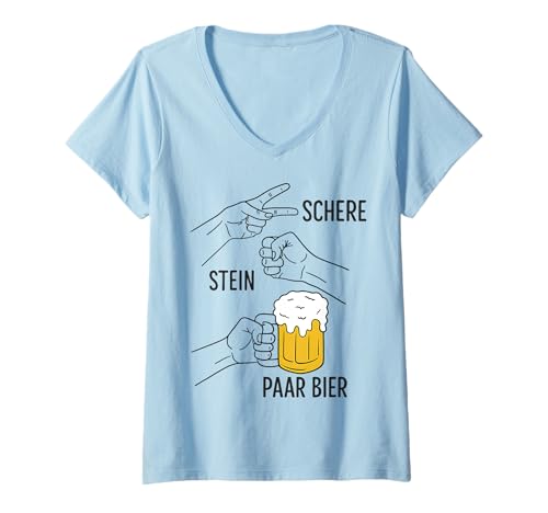 Damen Schere Stein Paar Bier Lustiger Spruch T-Shirt mit V-Ausschnitt von Party Bier Sprüche