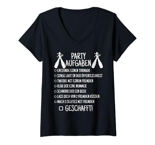 Damen Feiern Party Aufgaben T-Shirt mit V-Ausschnitt Damen Feiern Party Aufgaben T-Shirt mit V-Ausschnitt von Party Checkiste Feiern