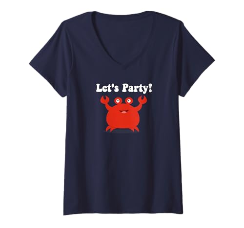 Damen Let's Party Crab Lustiges Tier-T-Shirt für Kinder, Geburtstagsgeschenk T-Shirt mit V-Ausschnitt von Party Crab Birthday Gift T-Shirts